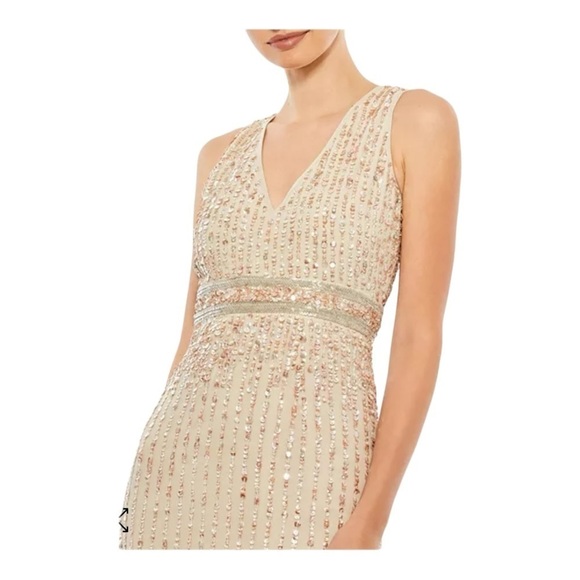 Mac Duggal Sequin Sleevess Midi Cocktail Dress in Beige Size 10 NWT - Picture 5 of 7